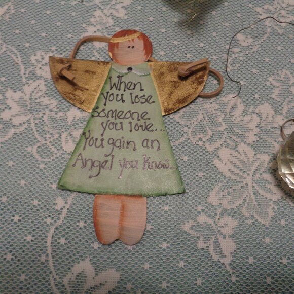 GOLDEN CHRISTMAS ORNAMENT METAL ANGEL DISCO CRYSTAL BALL BEADED ORN LOT - Picture 6 of 10